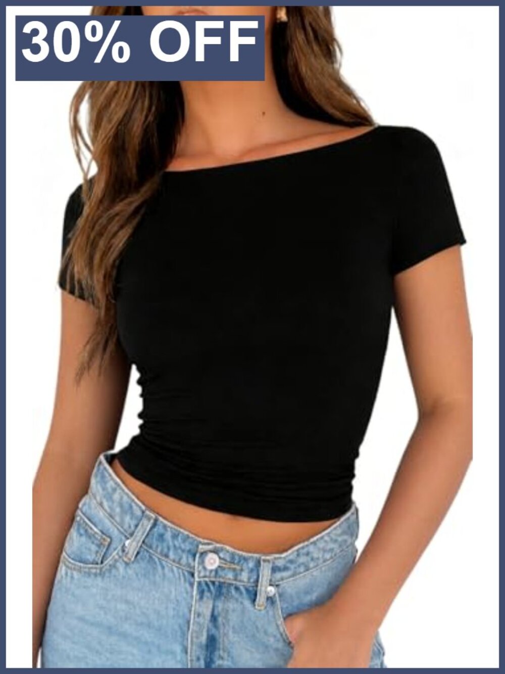 Short Sleeve Boat Neck Slim Fit Tee Tight Basic Summer Top